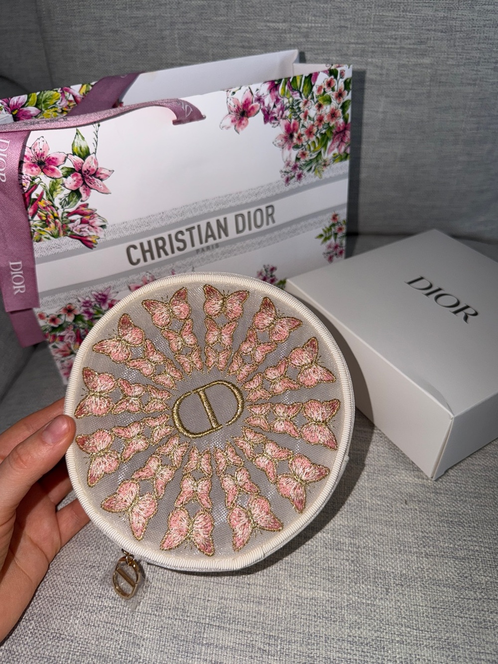 Dior Beauty Pink Embroidered Round Pouch
